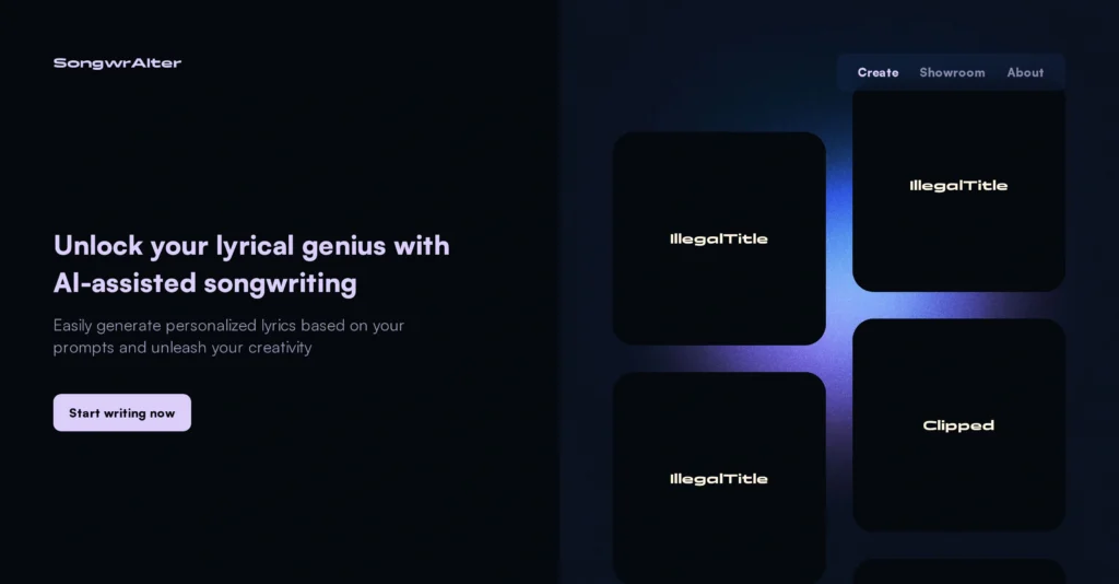 Songwraiter interface showing homepage