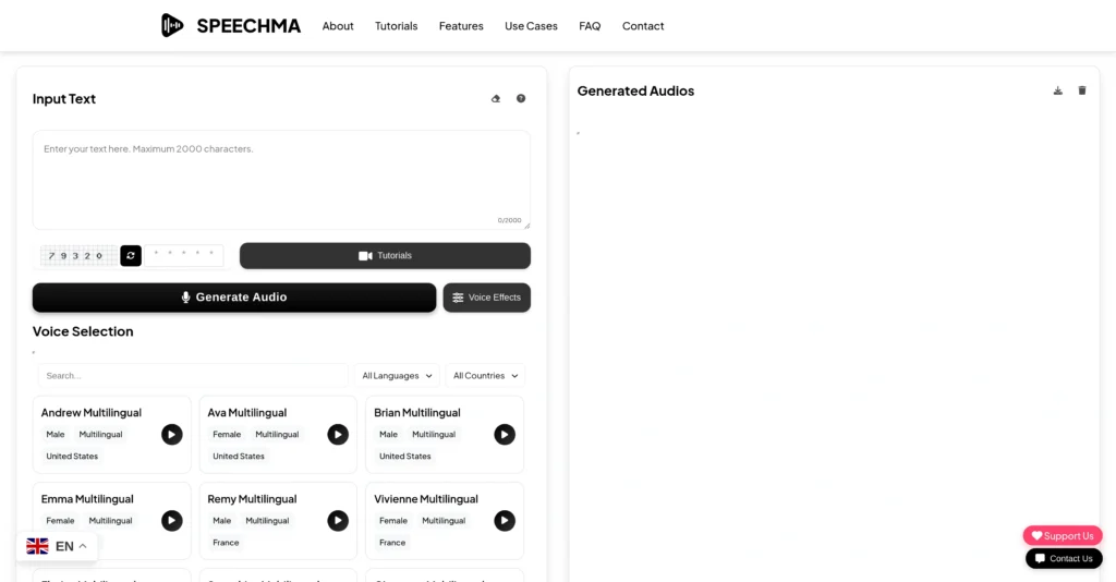 Speechma interface showing homepage