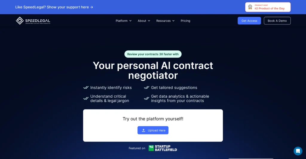 SpeedLegal interface showing homepage