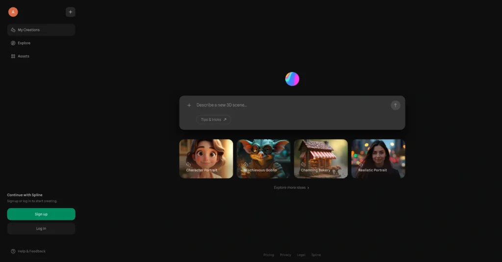 Spell by Spline interface showing homepage