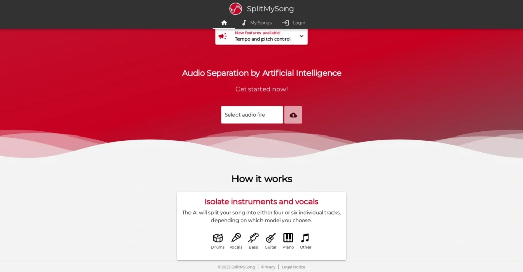 Splitmysong interface showing homepage