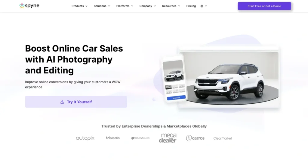 Spyne interface showing homepage