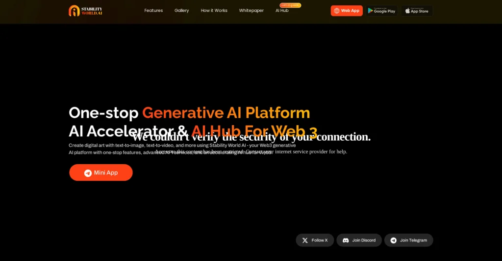 Stability World AI interface showing homepage