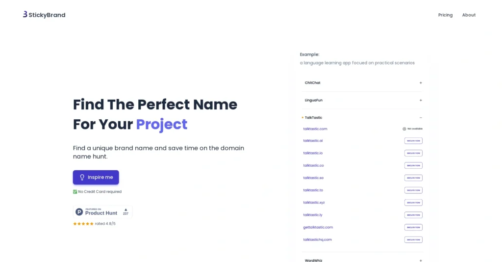 StickyBrand interface showing homepage