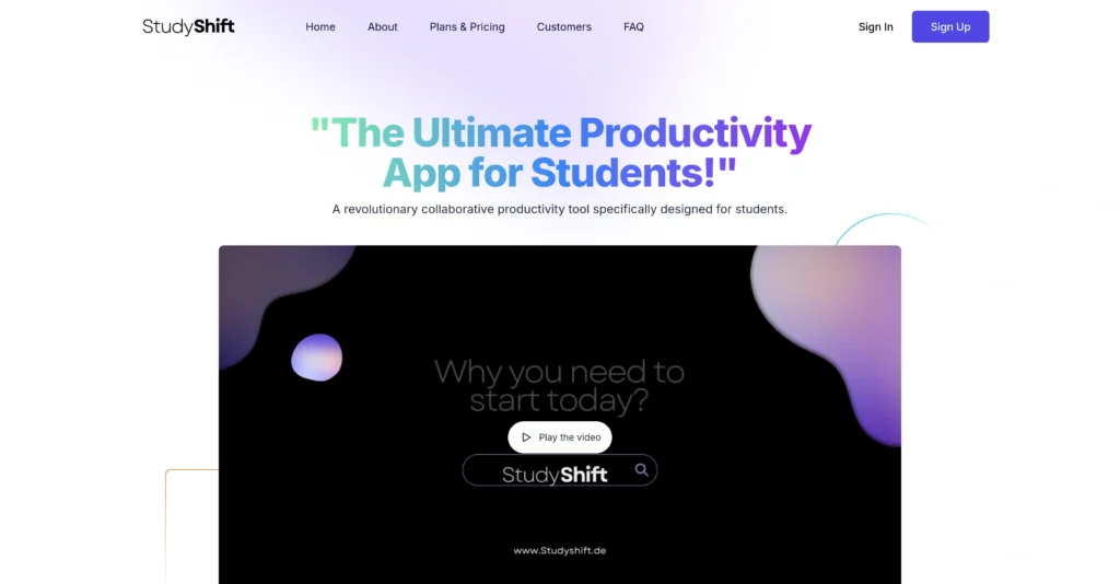 StudyShift interface showing homepage