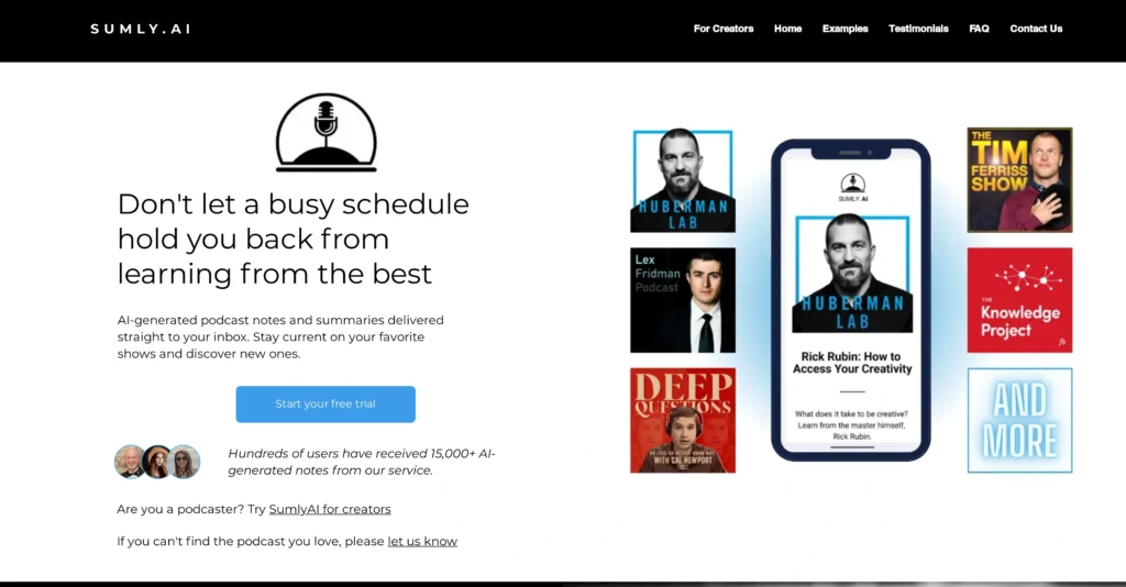 SumlyAI interface showing homepage