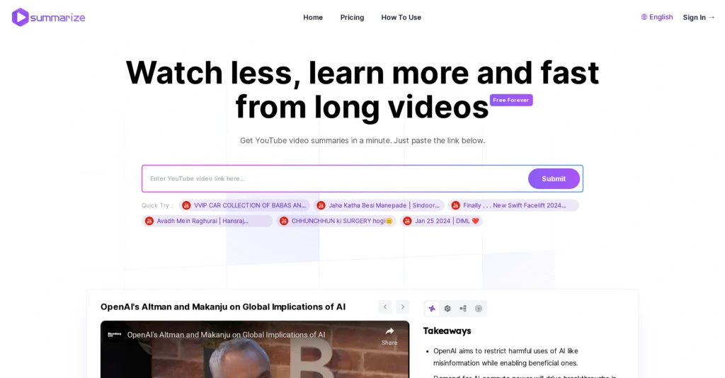 Summarize.ing interface showing homepage