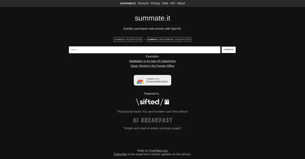 Summate interface showing homepage