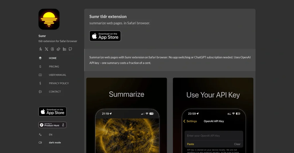 Sumr interface showing homepage