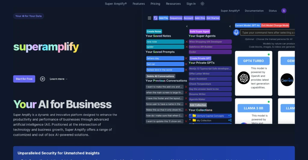 Super Amplify interface showing homepage