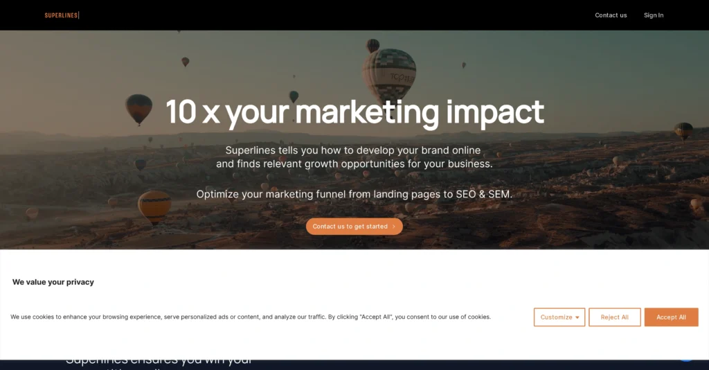 Superlines interface showing homepage