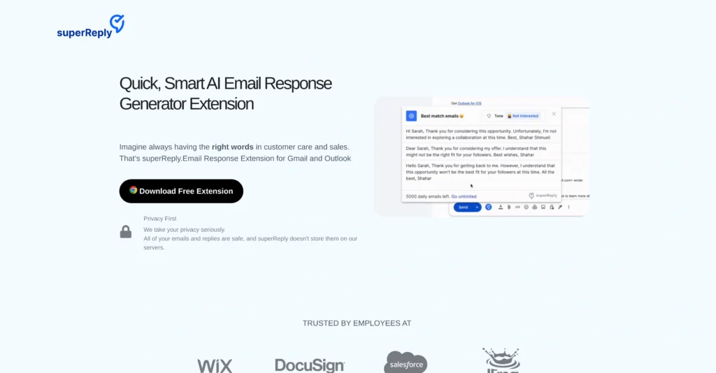 superReply interface showing homepage