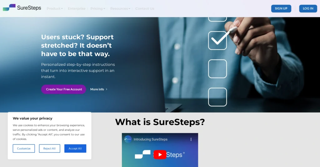 SureSteps interface showing homepage