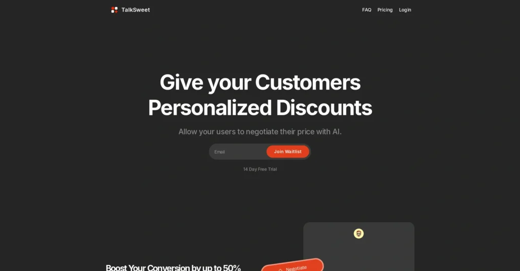 TalkSweet interface showing homepage