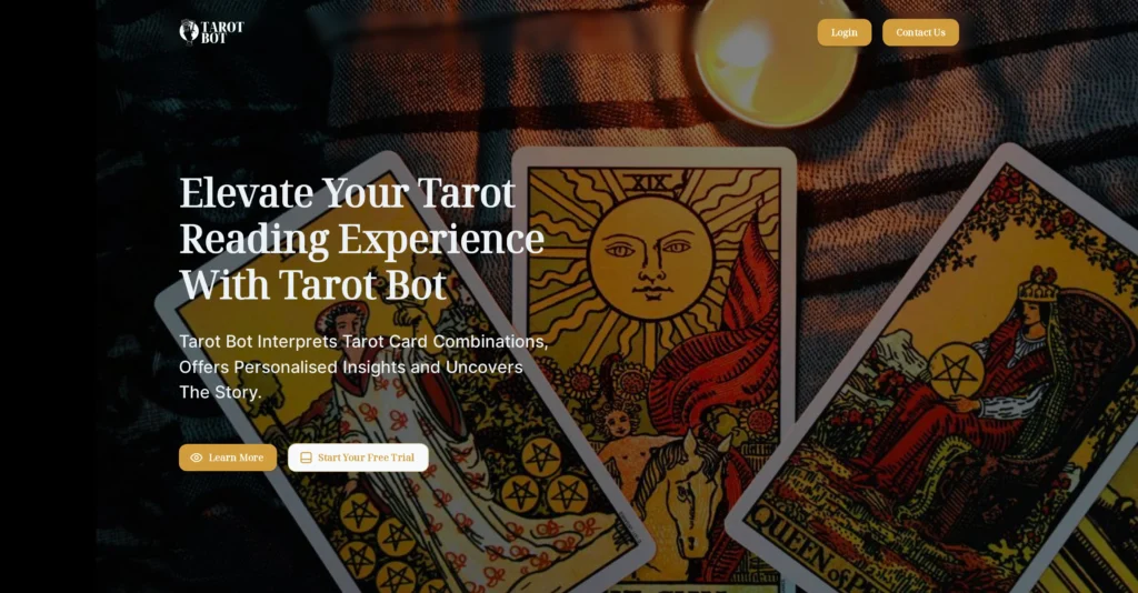 TarotBot interface showing homepage