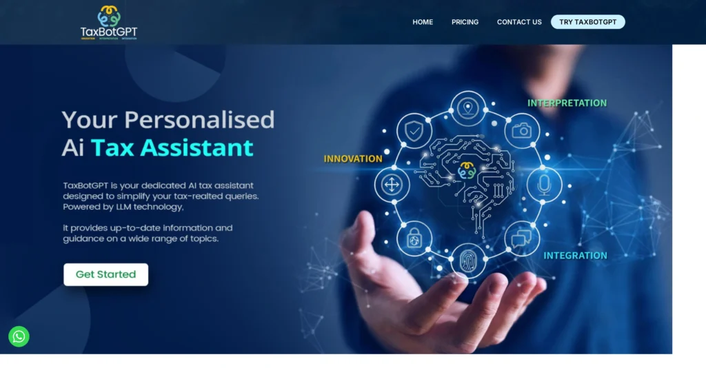 TaxBotGPT interface showing homepage