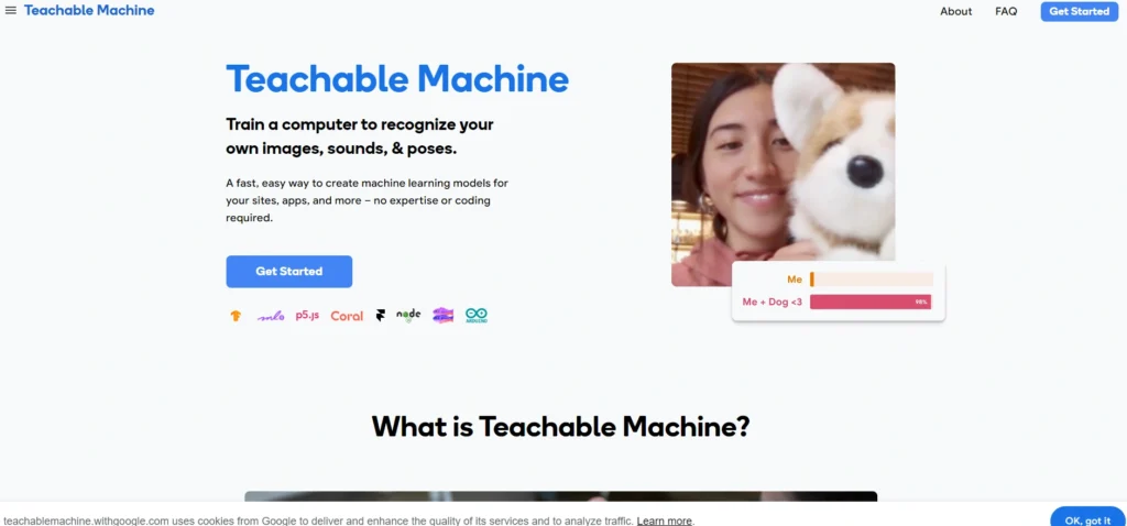 Teachable Machine interface showing homepage