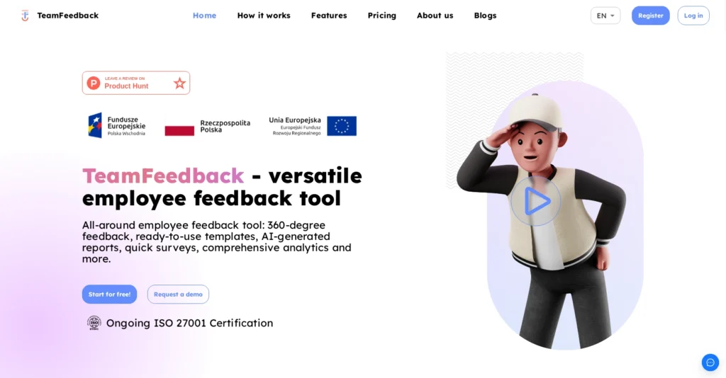 TeamFeedback interface showing homepage