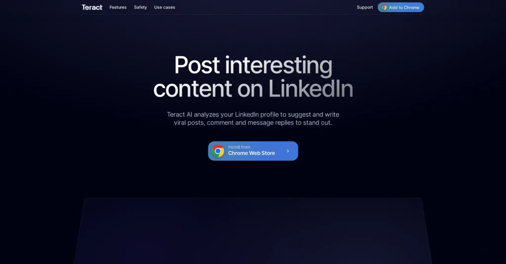 Teract LinkedIn AI Extension interface showing homepage