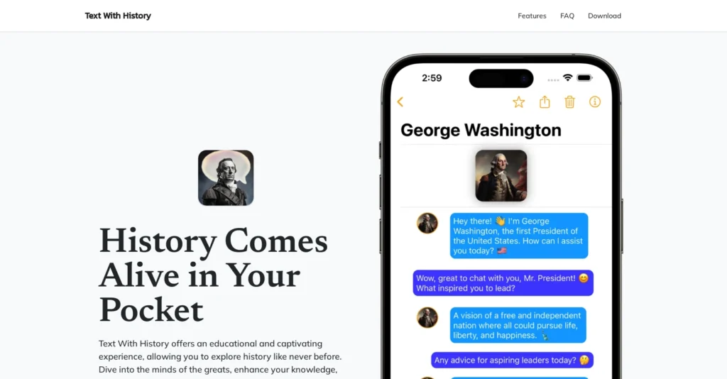 Text With History interface showing homepage