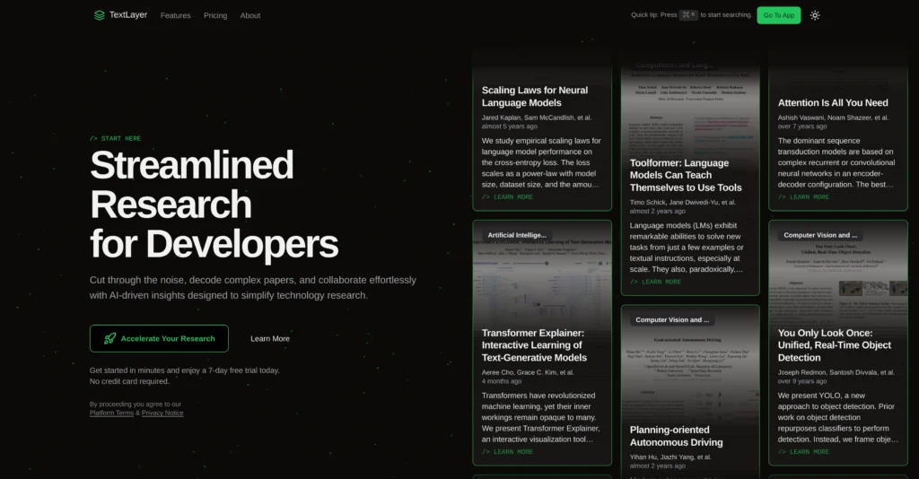 TextLayer AI interface showing homepage