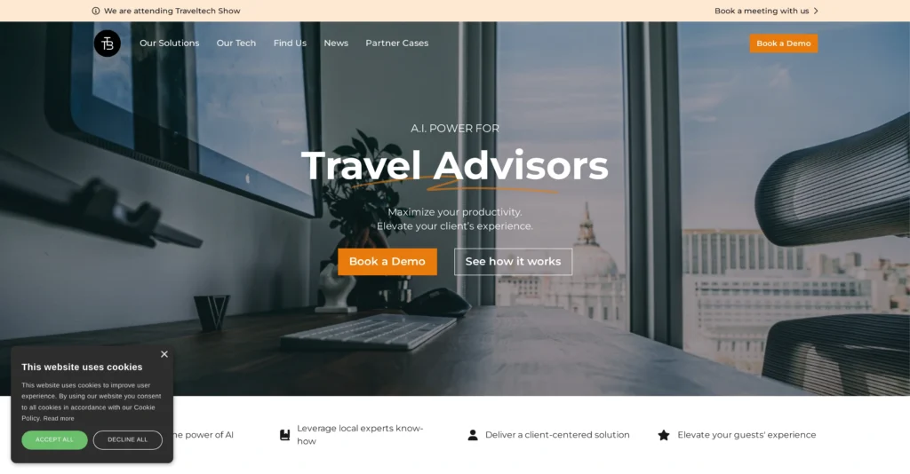 The Trip Boutique interface showing homepage