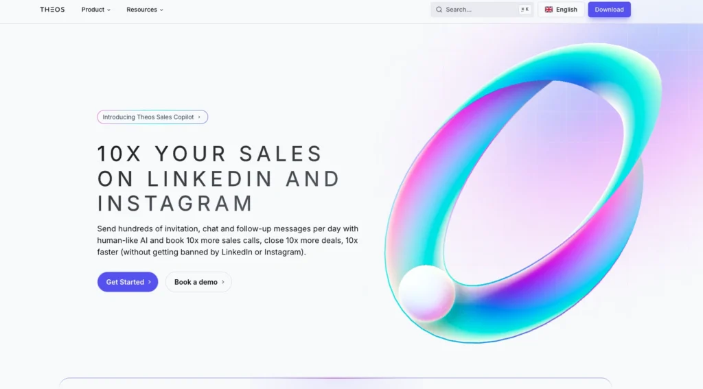 Theos Sales Copilot interface showing homepage