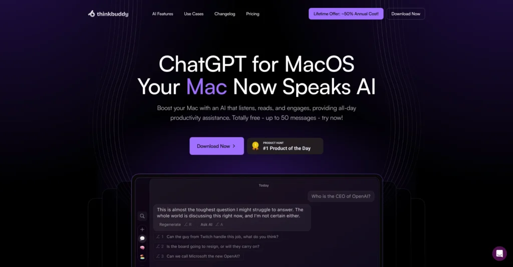 Thinkbuddy interface showing homepage