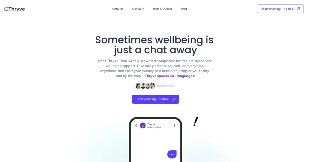 Thryve interface showing homepage