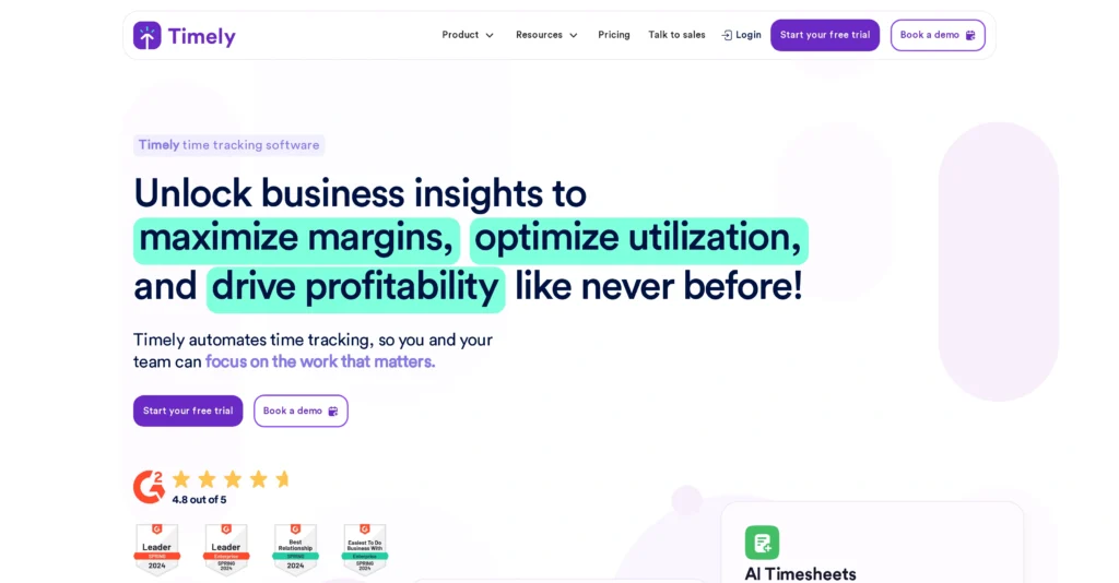 Timely interface showing homepage