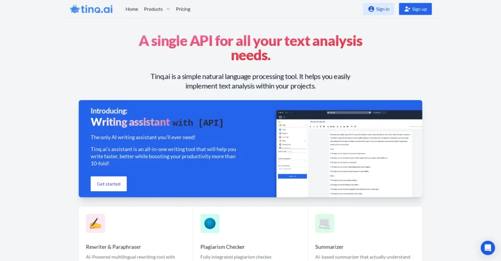 Tinq interface showing homepage