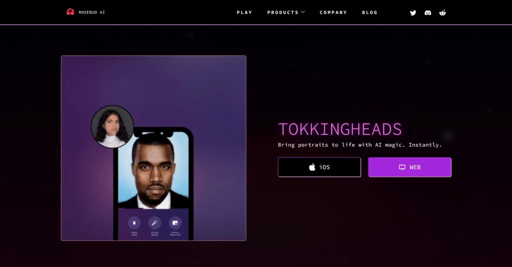 TokkingHeads interface showing homepage