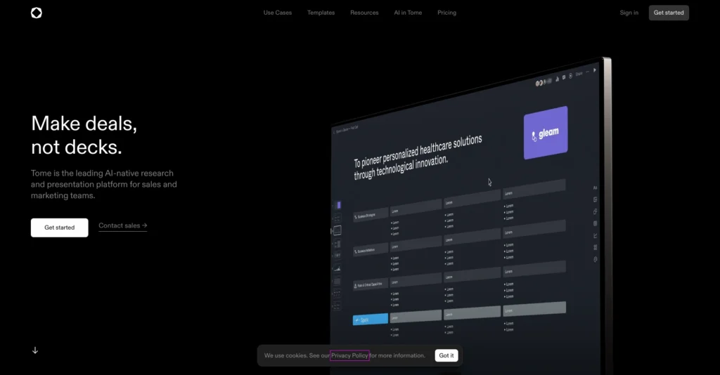 Tome interface showing homepage