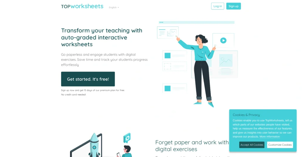 TopWorksheets interface showing homepage