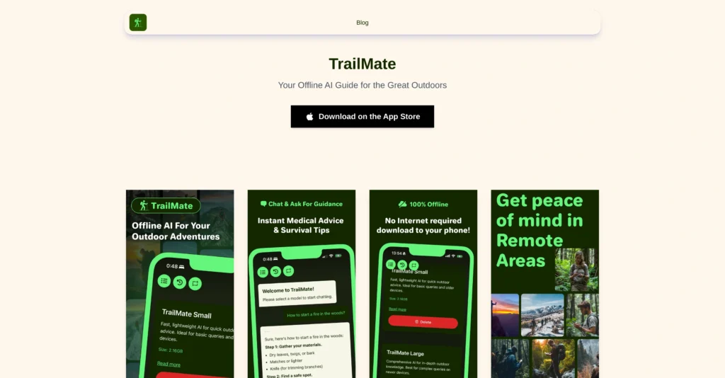 TrailMate interface showing homepage