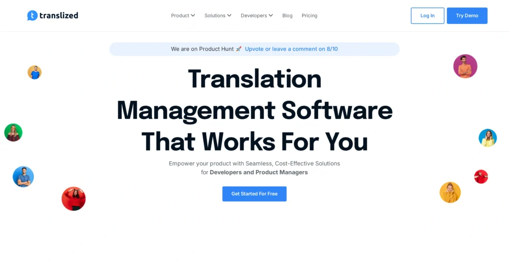 Translized interface showing homepage