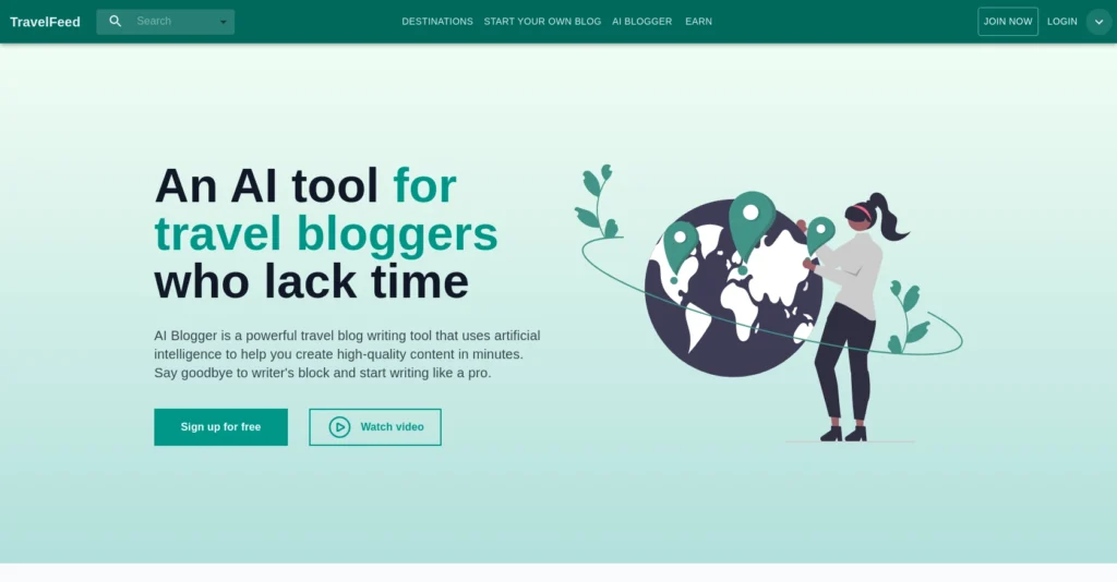 TravelFeed interface showing homepage