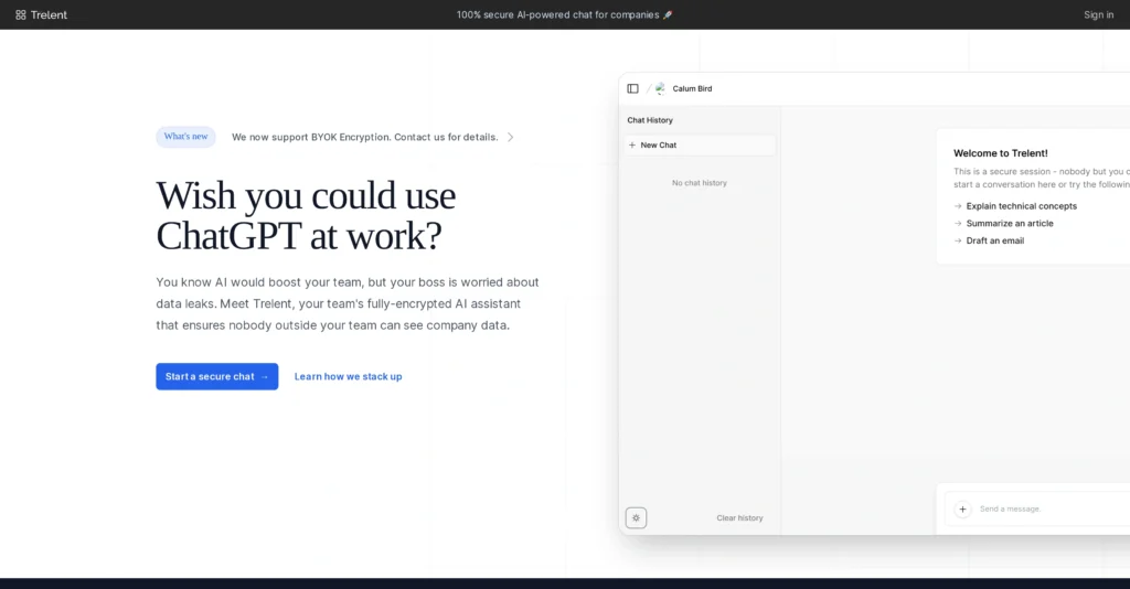 Trelent interface showing homepage