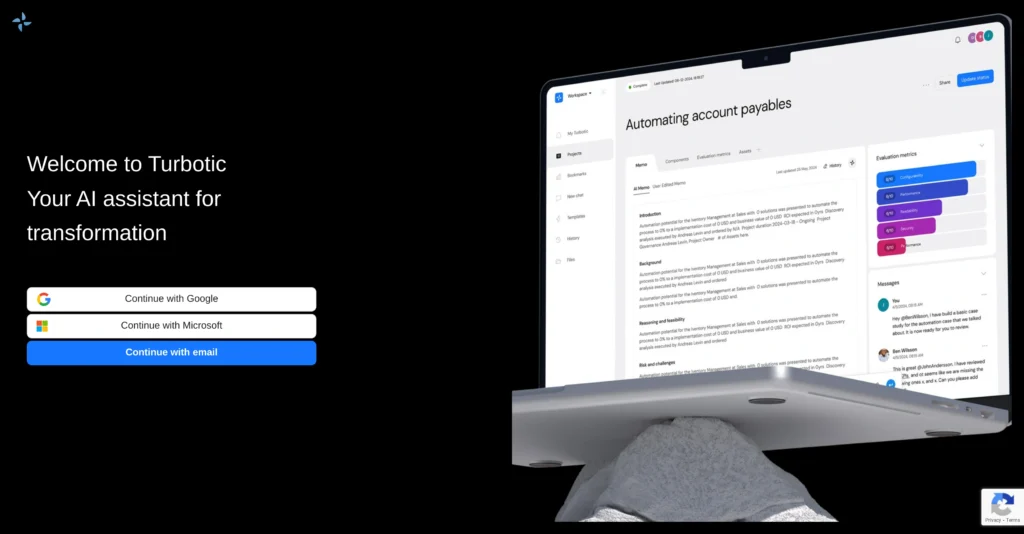 Turbotic interface showing homepage