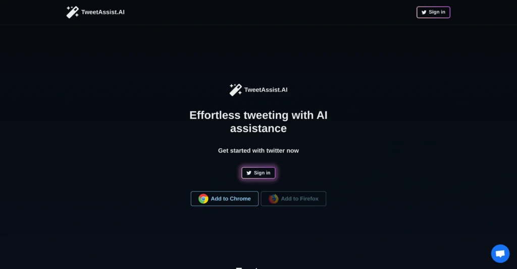 Tweet Assist App interface showing homepage
