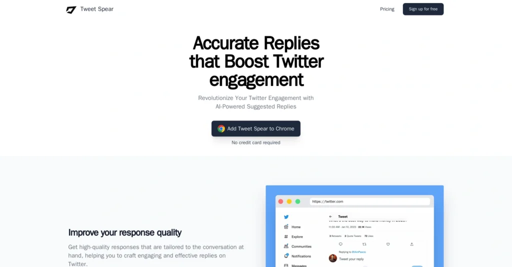Tweetspear interface showing homepage