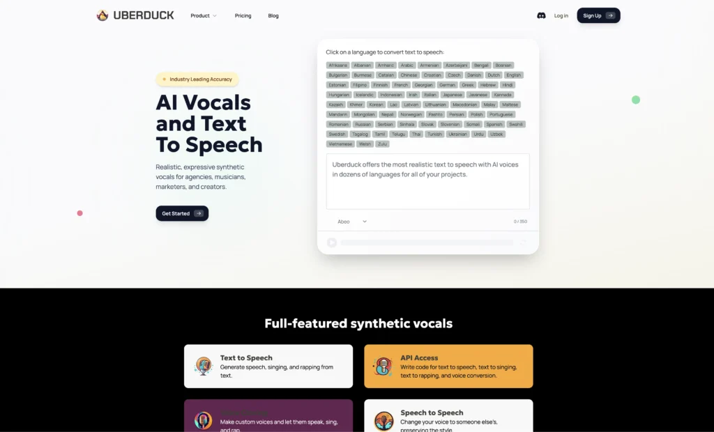 Uberduck interface showing homepage