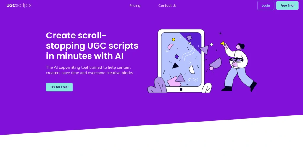 UGC Scripts interface showing homepage