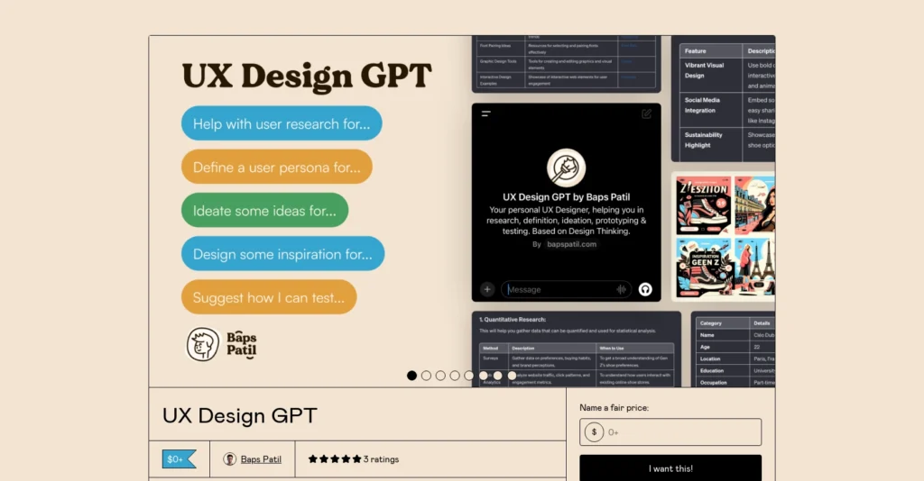 UX Design GPT interface showing homepage