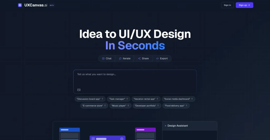 UXCanvas.ai interface showing homepage