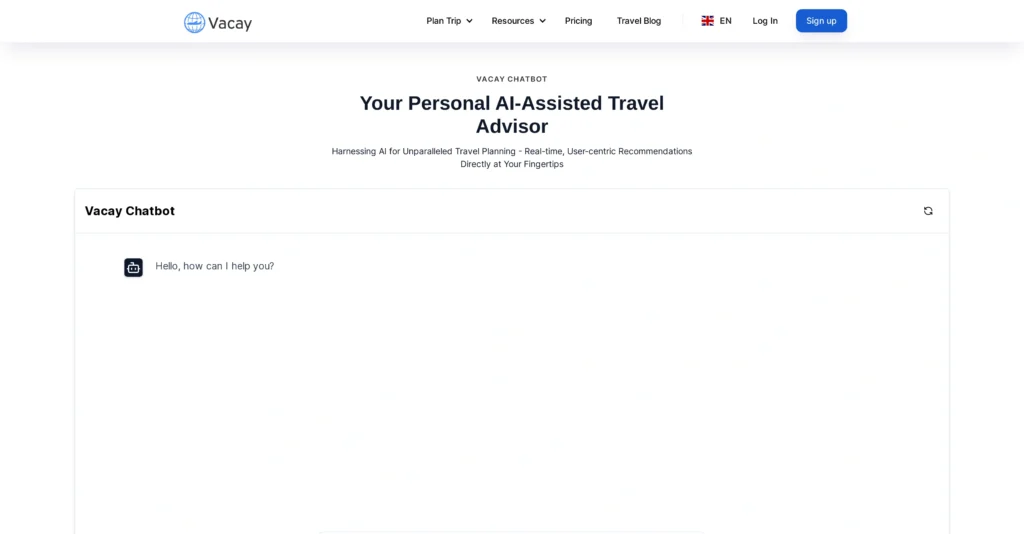 Vacay interface showing homepage