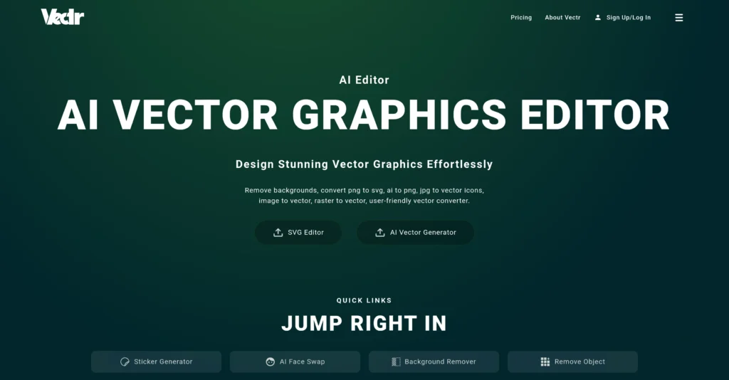 Vectr interface showing homepage