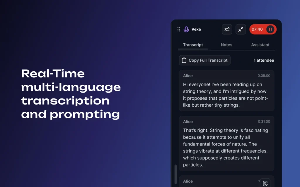 Vexa interface showing homepage