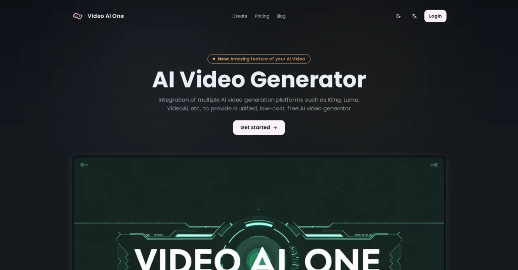 Video AI One interface showing homepage