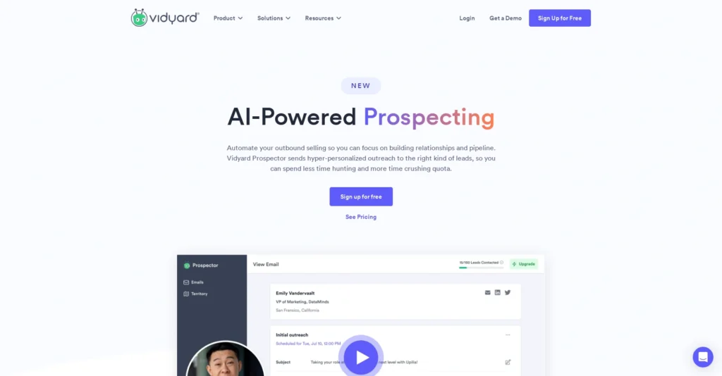 Vidyard interface showing homepage
